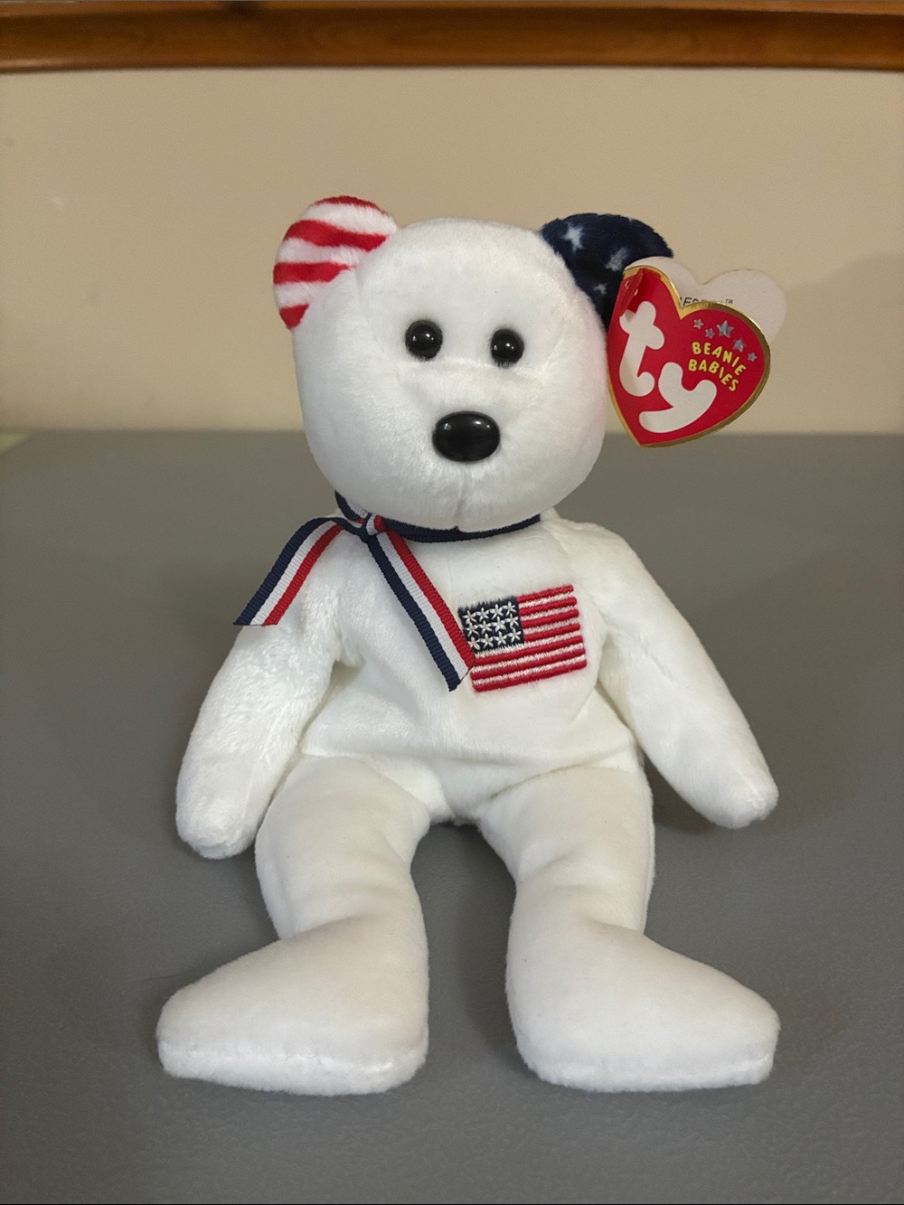 Ty “America “ Beanie Baby Patriotic Bear with Red, White and Blue Accents
